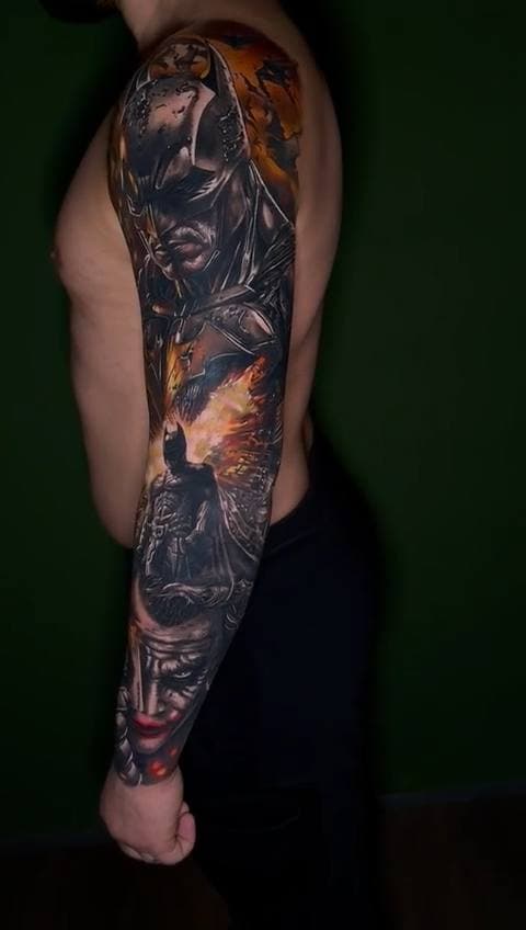 Batman & Joker in Farbe, Sleeve, tätowiert bei INK ZONE ZÜRICH